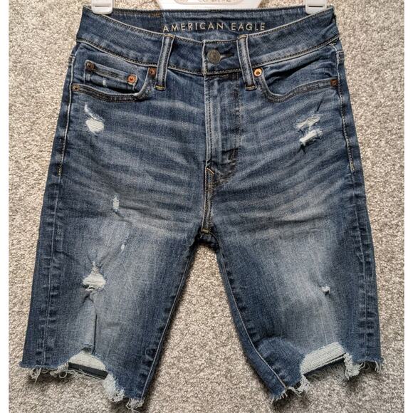 American Eagle Outfitters Other - AMERICAN EAGLE Jean Shorts Men 26 Blue Distressed Cut Off Bermuda Jorts Airflex